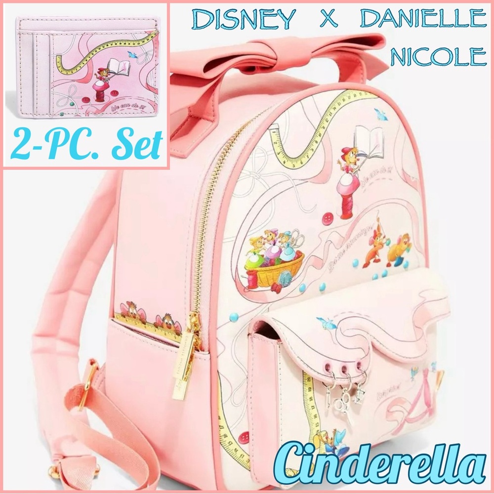 DANIELLE NICOLE DISNEY CINDERELLA Measuring Tape MINI BACKPACK & CARDHOLDER SET!